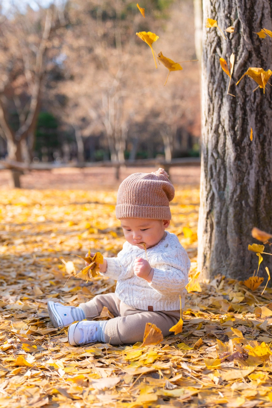 Little one in the autumn leaves