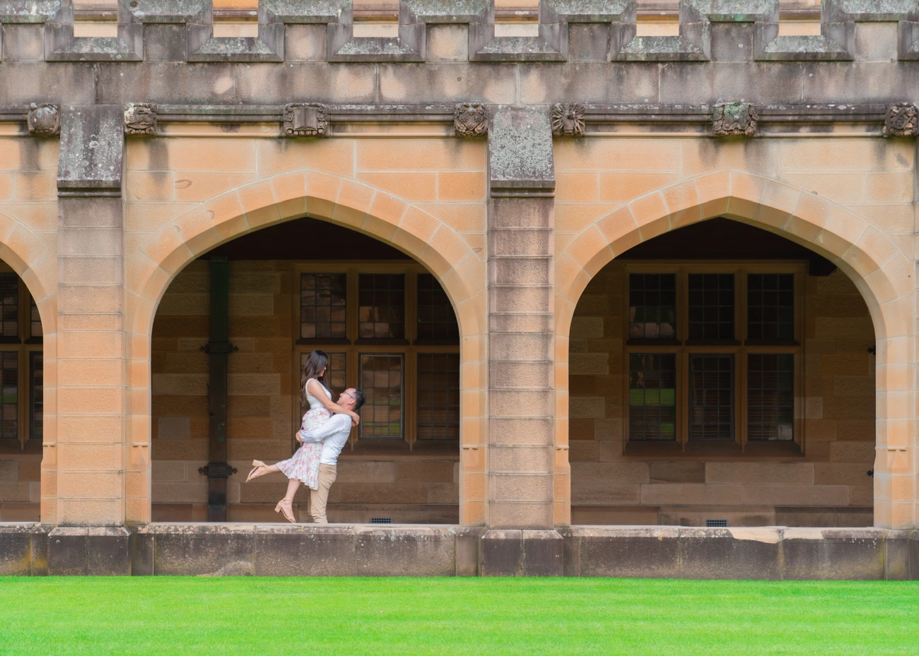 Couple at the university quadrangle